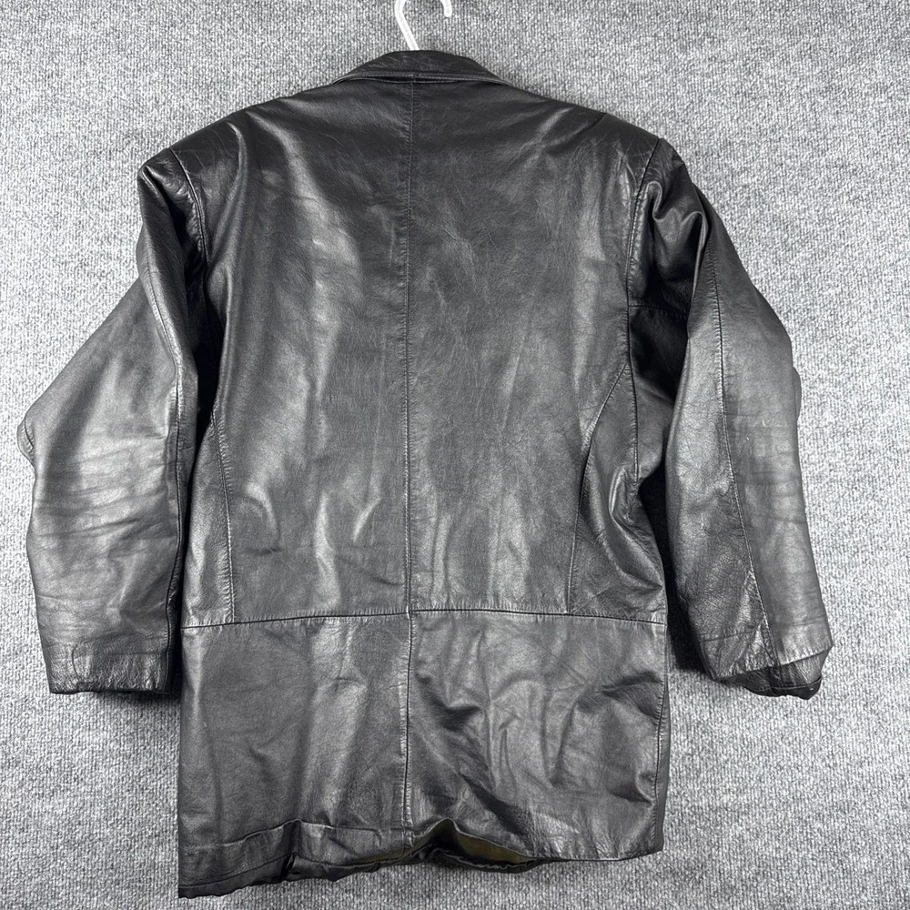 VINTAGE IOU Motorcycle Jacket Mens M Black Leather Biker Moto Grunge Button 90s